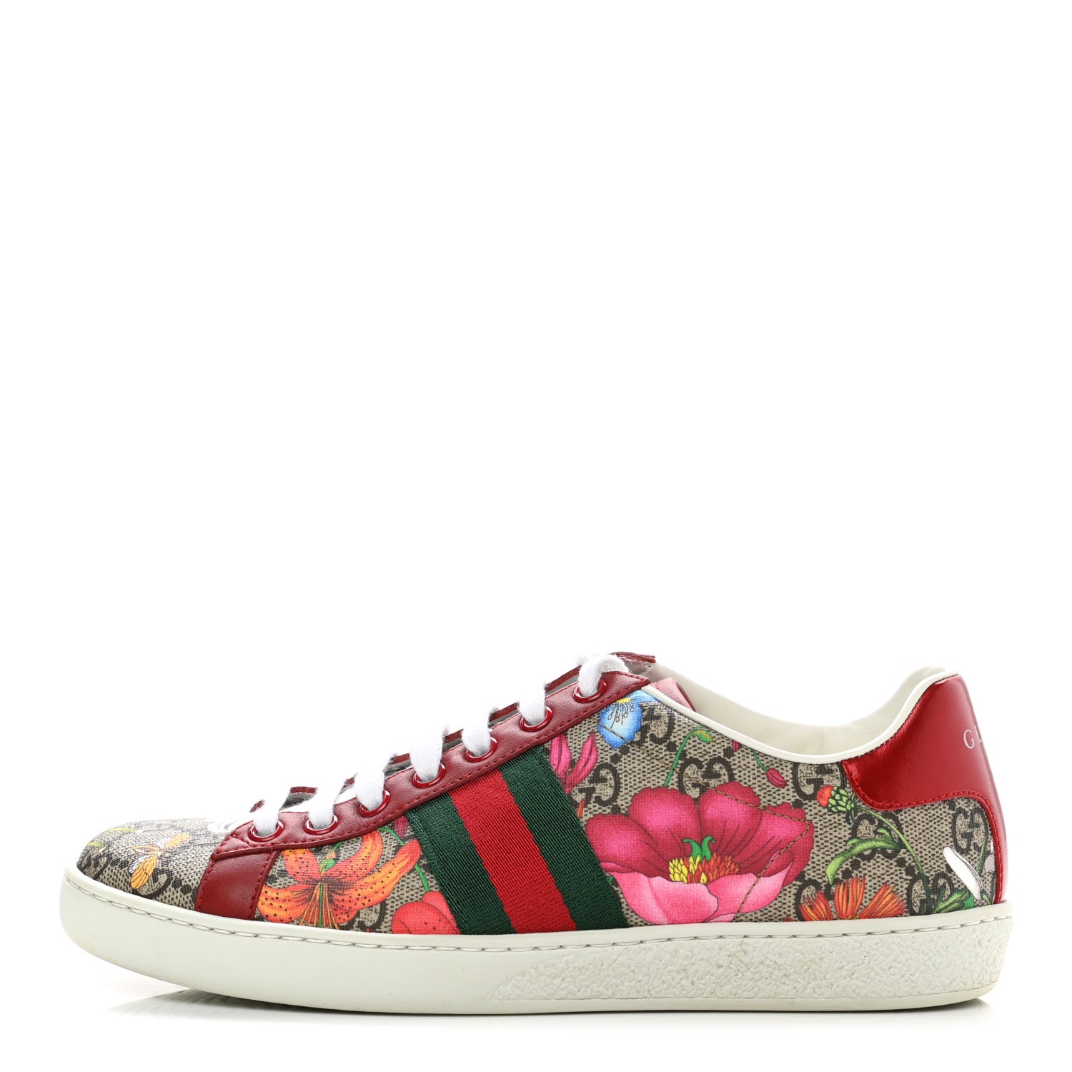 Gucci GG Supreme Monogram Flora Web Womens Ace Sneakers 36 Beige Multicolor Rosso 1 of 9