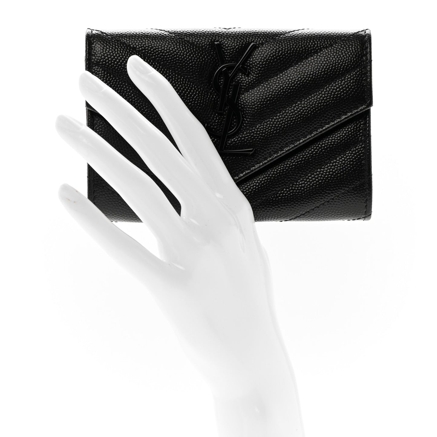 Grain De Poudre Matelasse Chevron Small Monochrome Monogram Envelope Wallet Black