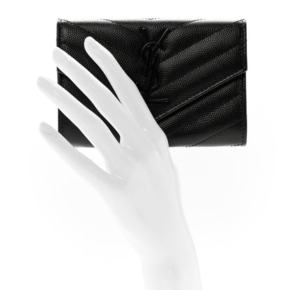 Saint Laurent Grain De Poudre Matelasse Chevron Small Monochrome Monogram Envelope Wallet Black 2 of 8