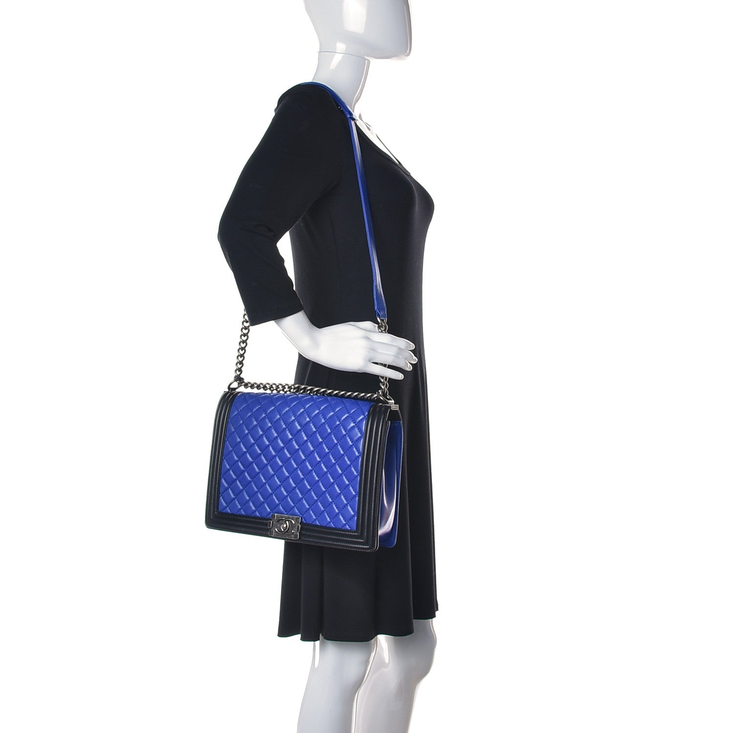 Chanel Lambskin Quilted Large Boy Flap Blue Black 2 of 12