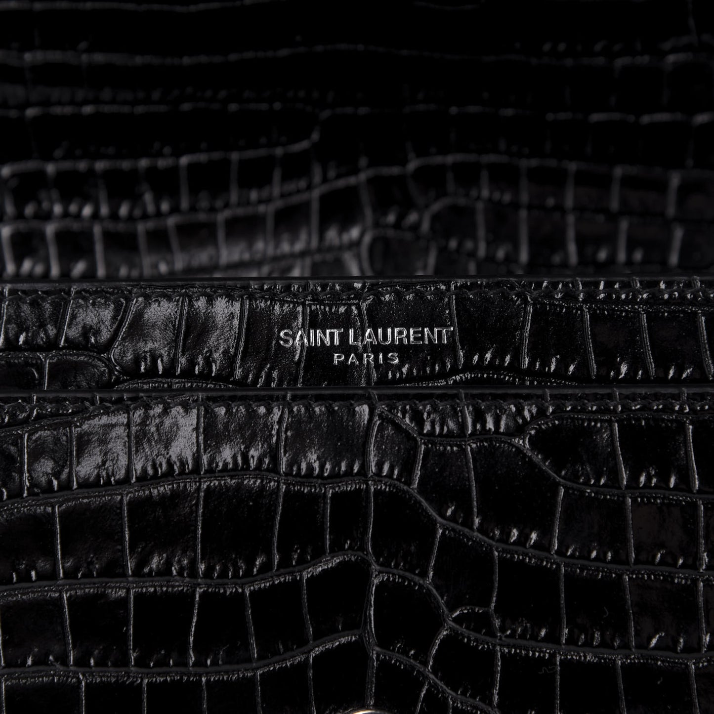 Calfskin Crocodile Embossed Medium Monogram Sunset Black