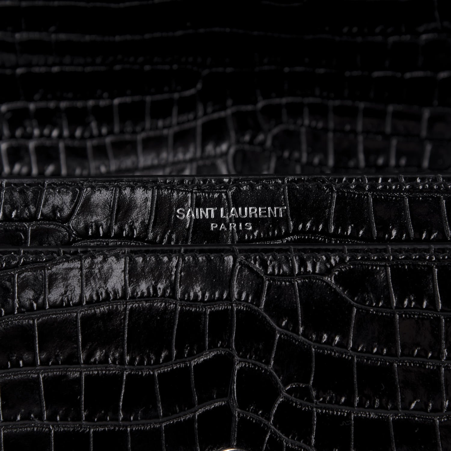 Saint Laurent Calfskin Crocodile Embossed Medium Monogram Sunset Black 8 of 8