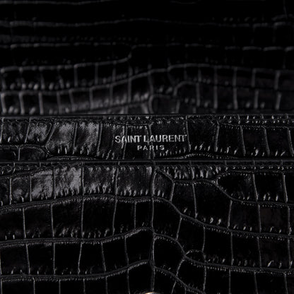 Saint Laurent Calfskin Crocodile Embossed Medium Monogram Sunset Black 8 of 8