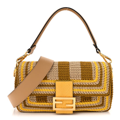 Fendi Canvas Ricamo Vitello Grace Snakeskin Embroidered Baguette Colubro Sand Pomelo 1 of 9