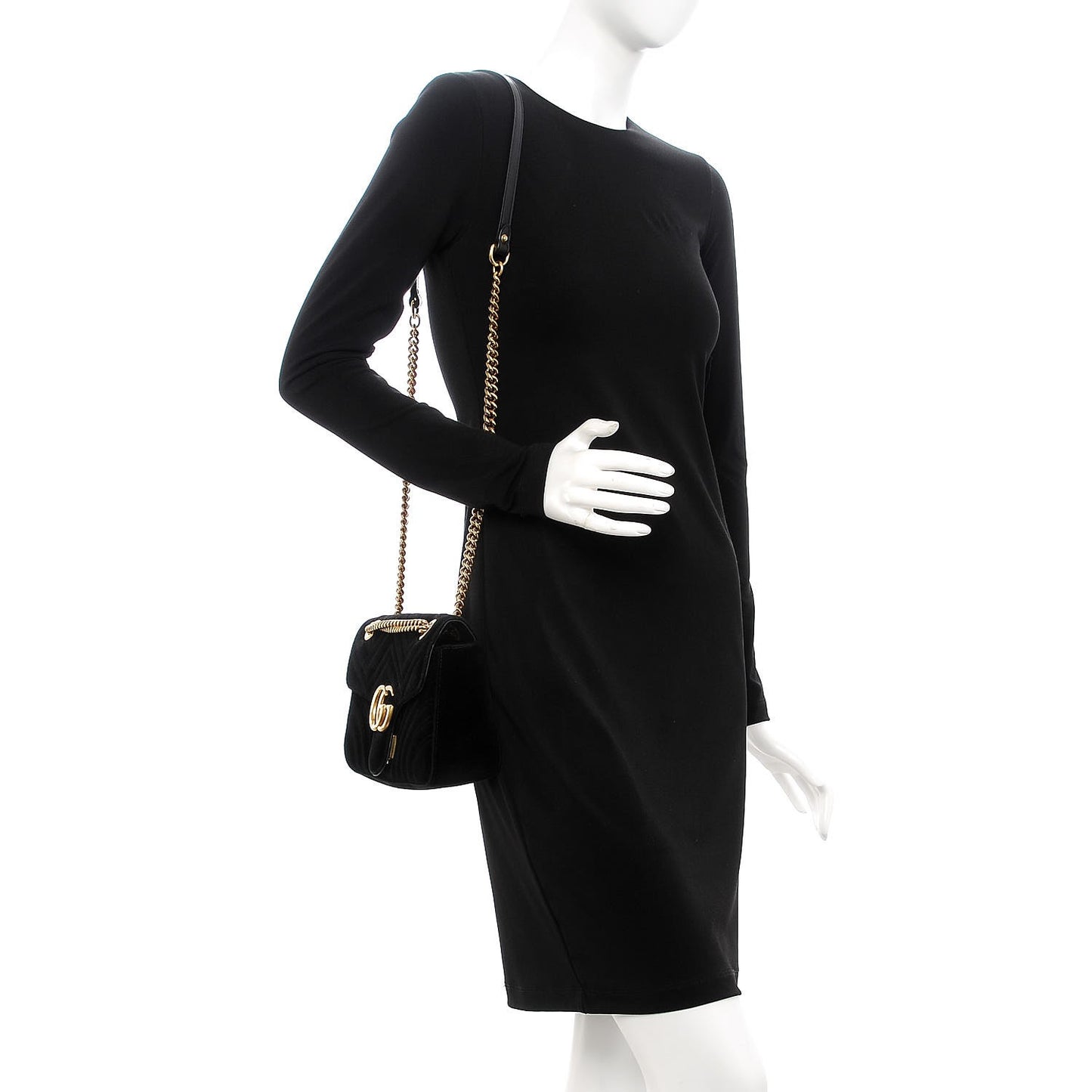 Velvet Matelasse Small GG Marmont Shoulder Bag Black