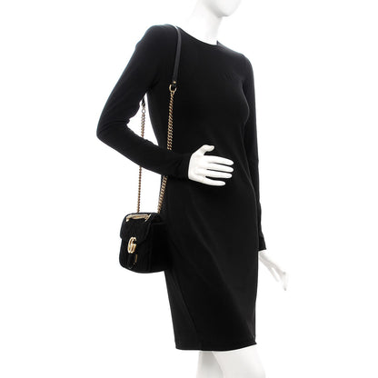 Gucci Velvet Matelasse Small GG Marmont Shoulder Bag Black 2 of 7