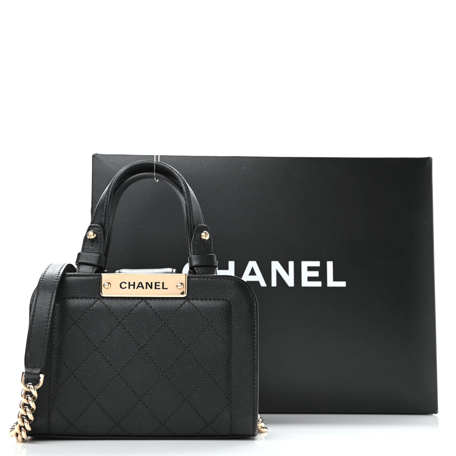 Chanel Grained Calfskin Stitched Mini Label Click Shopper Tote Black 13 of 13