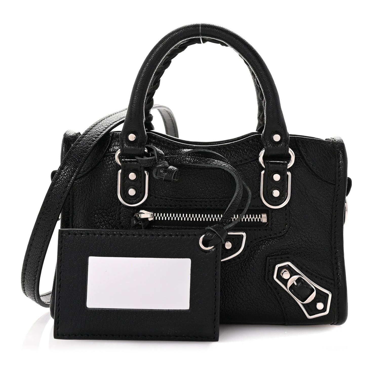 Chevre Silver Metallic Edge Hardware Nano City Black