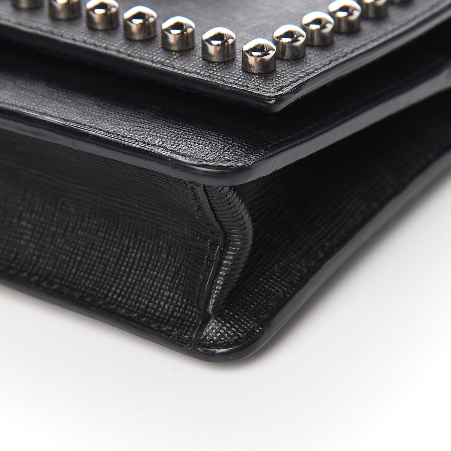 Vitello Elite Mink Fur Studded Karlito Tube Wallet on Chain Black
