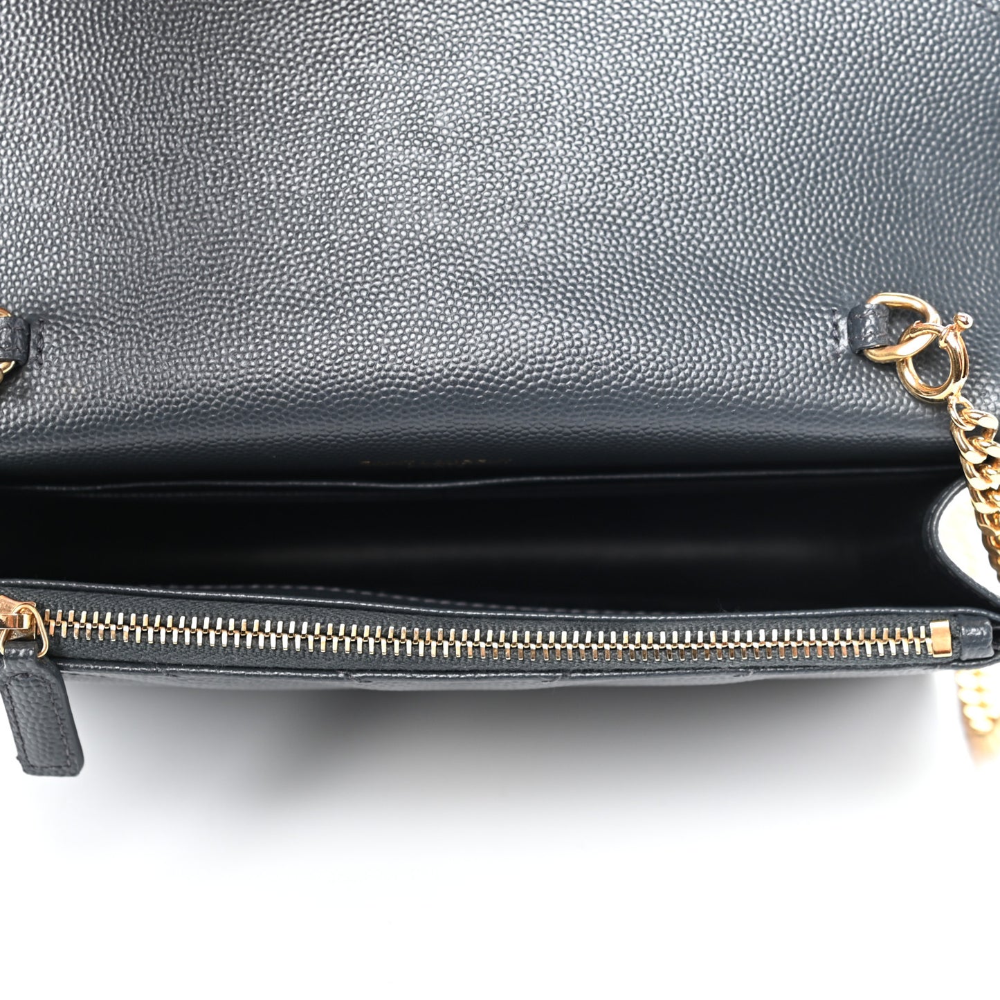 Grain De Poudre Matelasse Chevron Monogram Envelope Chain Wallet Dark Smog
