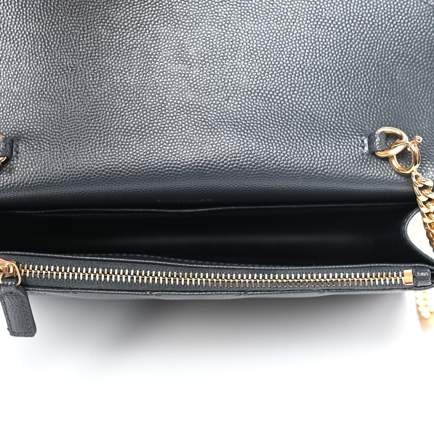 Saint Laurent Grain De Poudre Matelasse Chevron Monogram Envelope Chain Wallet Dark Smog 5 of 11