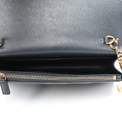 Saint Laurent Grain De Poudre Matelasse Chevron Monogram Envelope Chain Wallet Dark Smog 5 of 11