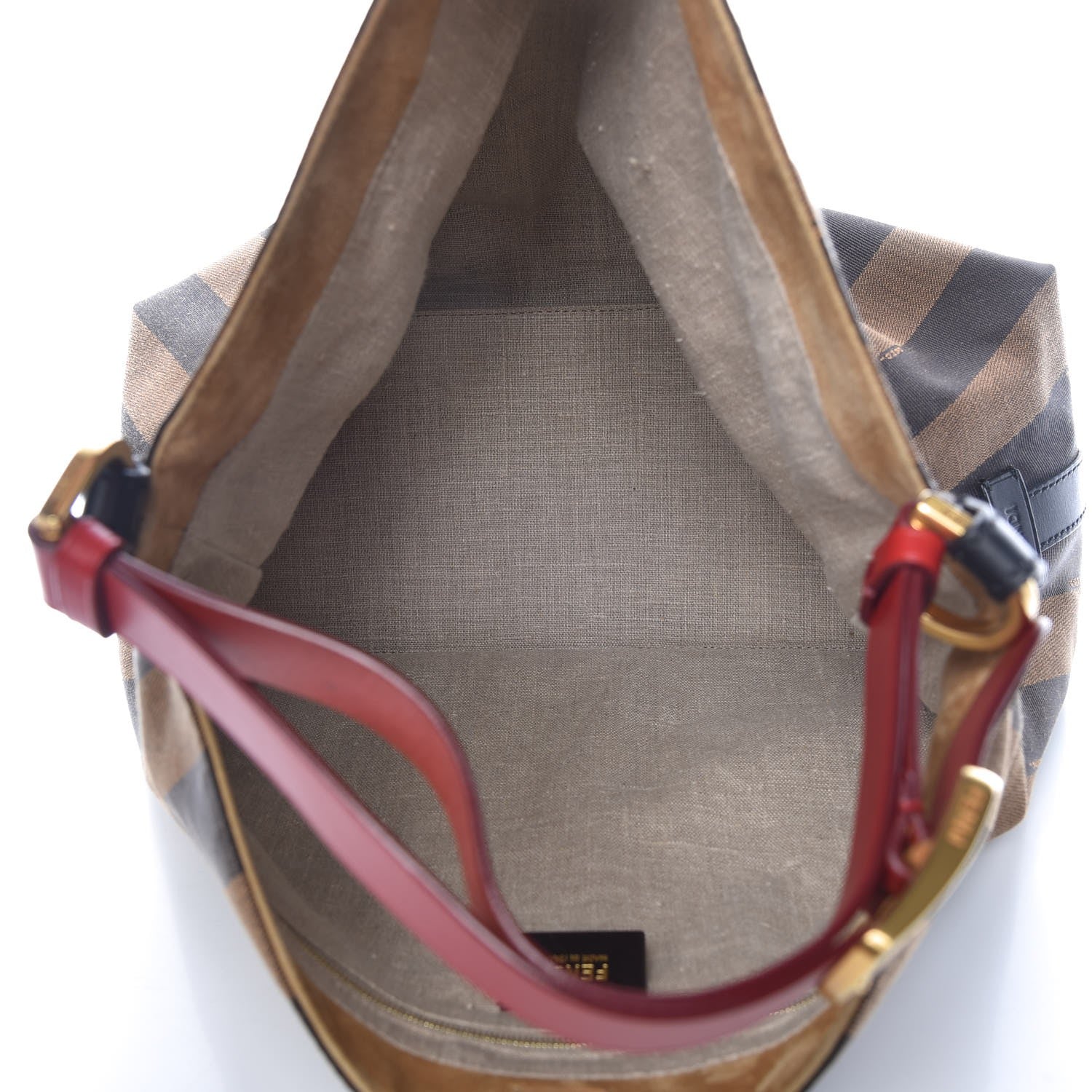 Fendi Pequin Cuoio Vegetale Large Hobo Tobacco Rosso Black 5 of 10