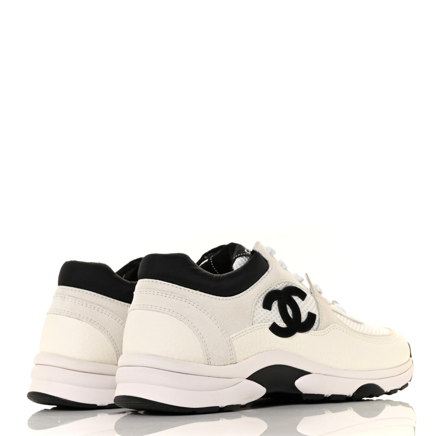 Mesh Suede Calfskin Grained Calfskin Womens CC Sneakers 36 White Black