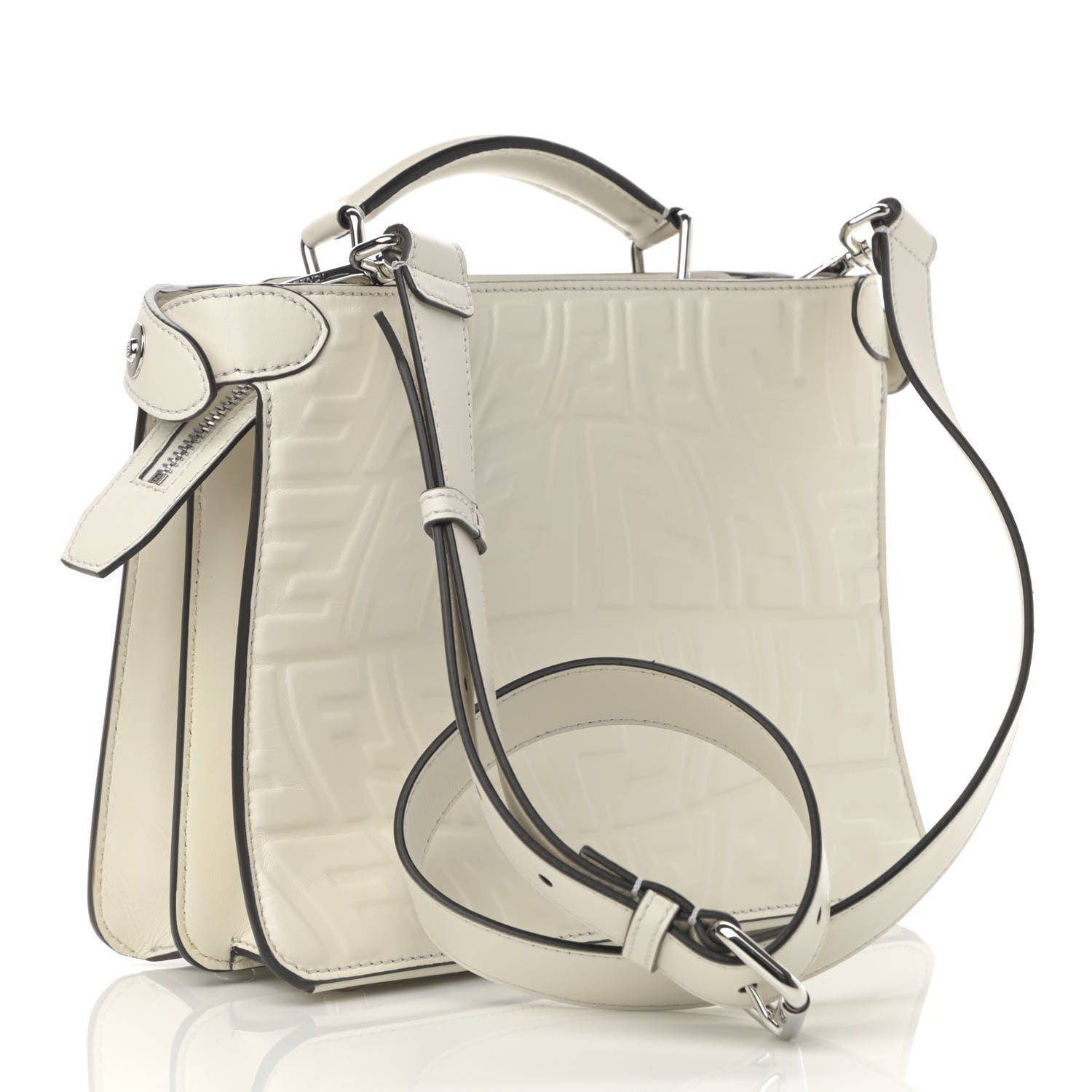 Fendi X SARAH COLEMAN Nappa FF Fish Eye Embossed Mini Peekaboo I SEE U Satchel White Ice 2 of 10