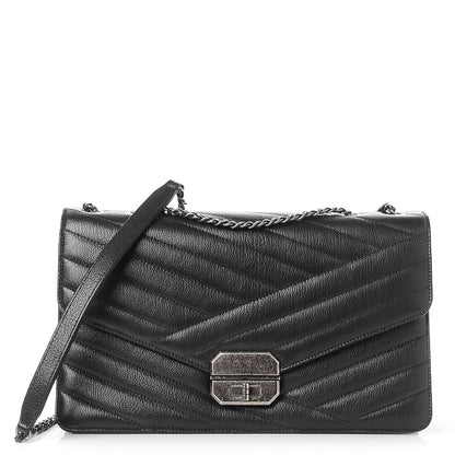Chanel Shiny Goatskin Chevron Quilted Gabrielle Flap Black 1 of 8