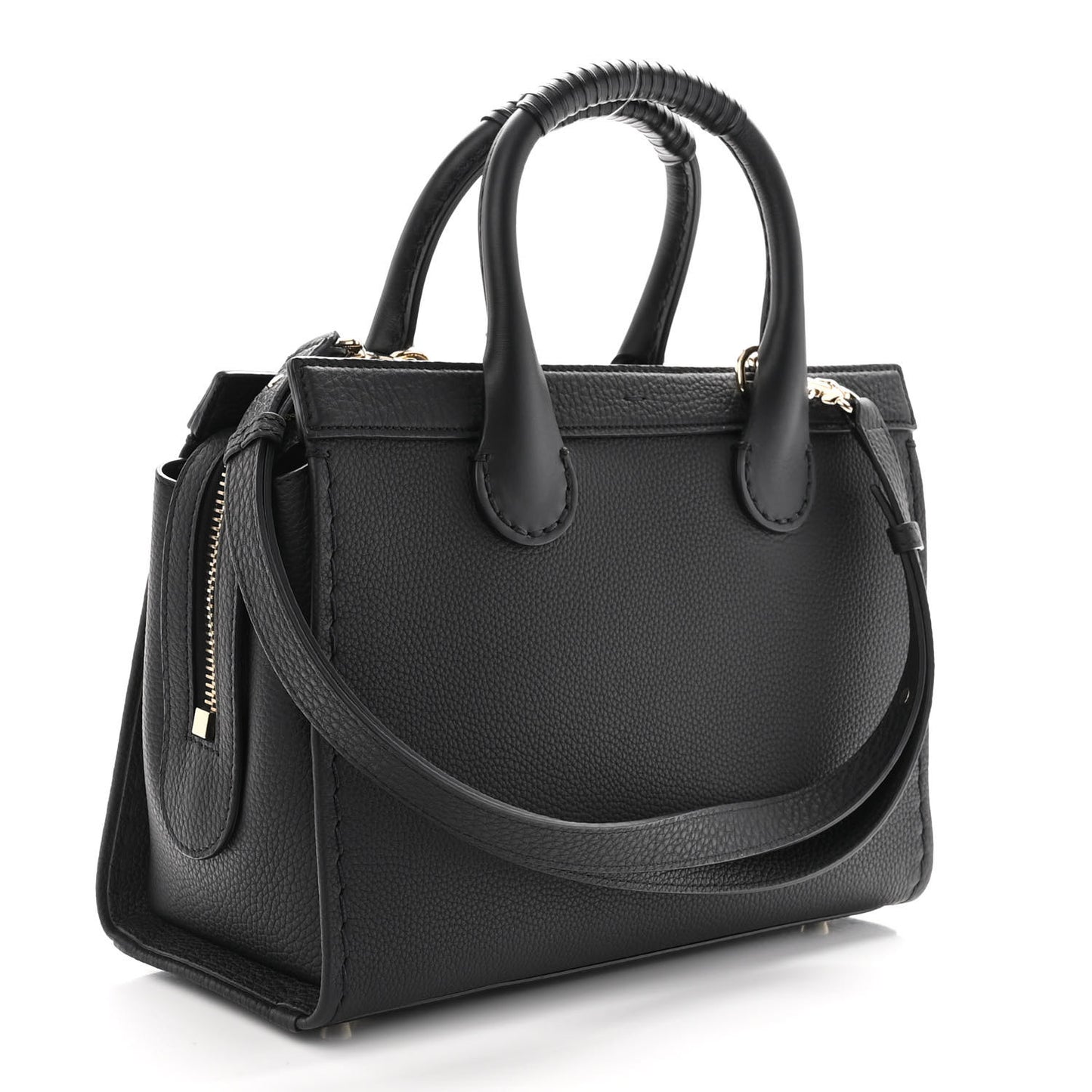 Grained Calfskin Small Edith Top Handle Bag Black
