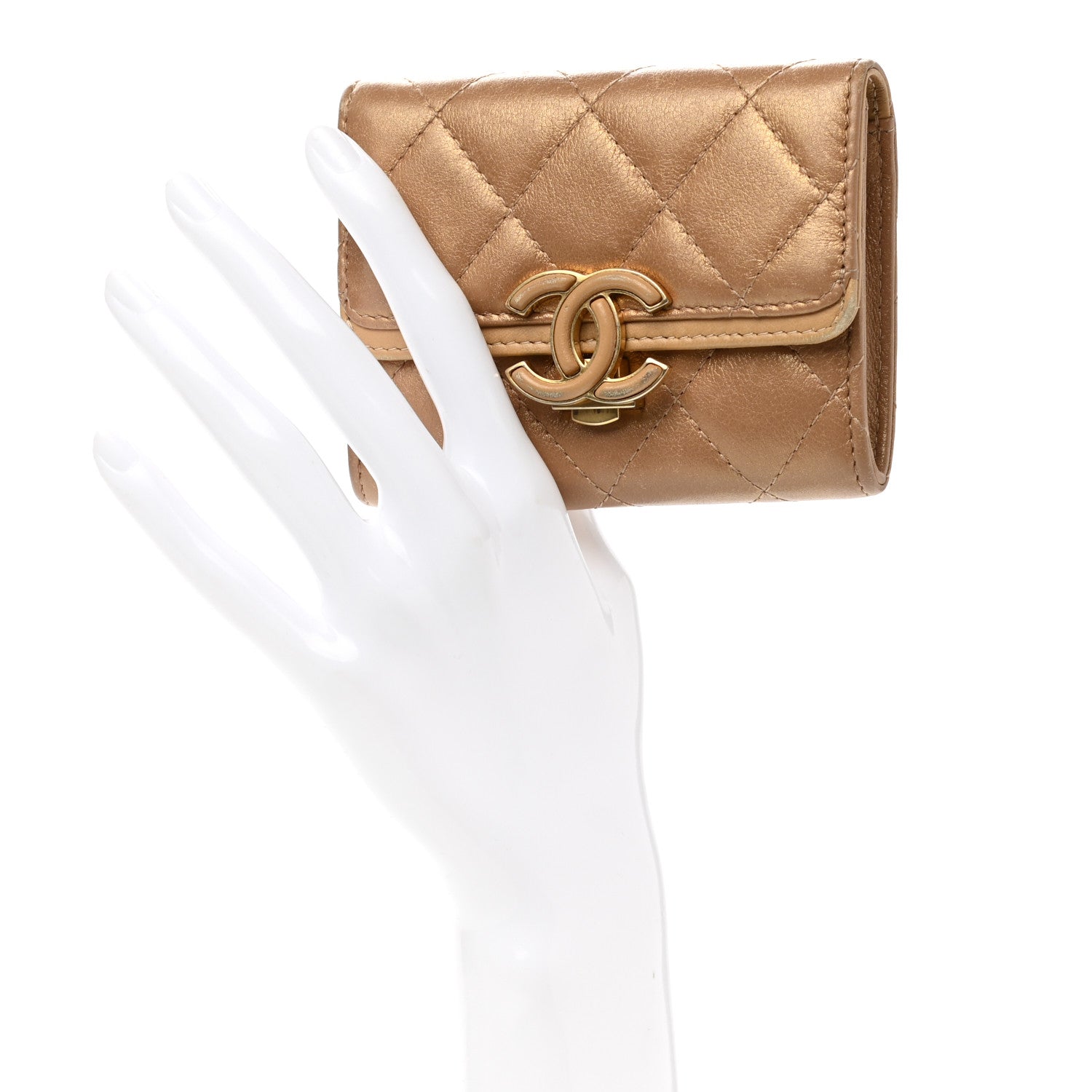 Chanel Metallic Calfskin Quilted Medium CC Chic Flap Wallet Gold 2 of 14