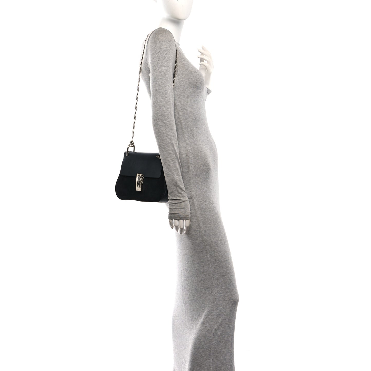 Suede Smooth Calfskin Drew Shoulder Bag Black