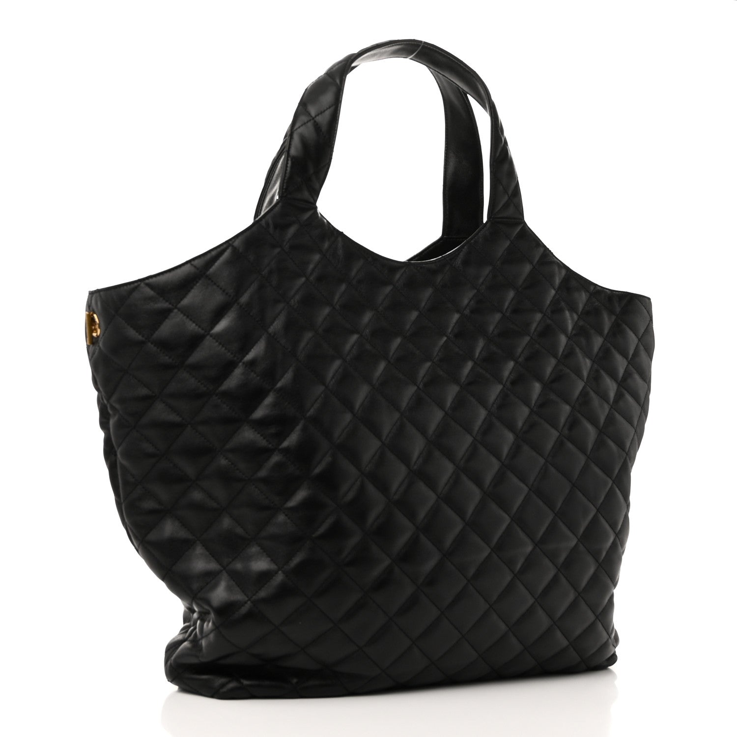 Saint Laurent Lambskin Quilted Maxi Icare Shopping Tote Black 4 of 10