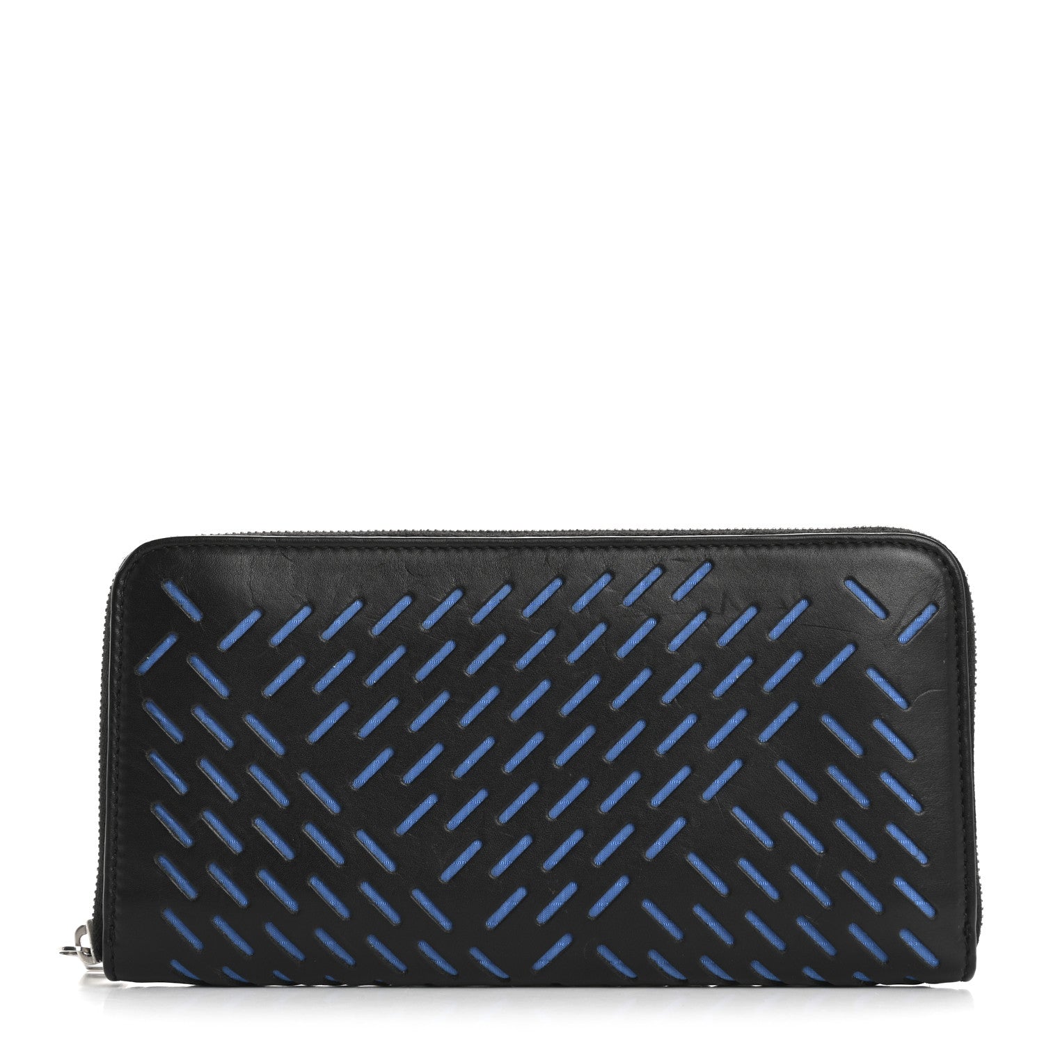 Bottega Veneta Calfskin Perforated Zip Around Wallet Blue Black 1 of 8