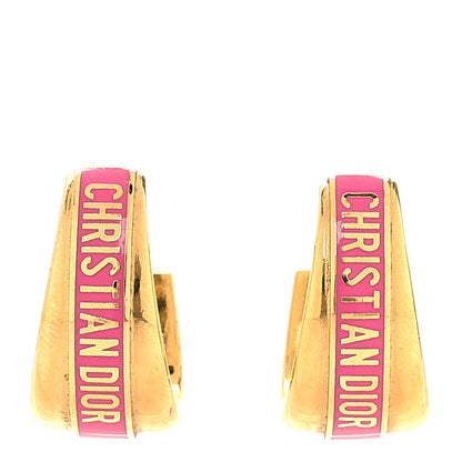 Christian Dior Metal Enamel Code Hoop Earrings Pink Gold 1 of 6