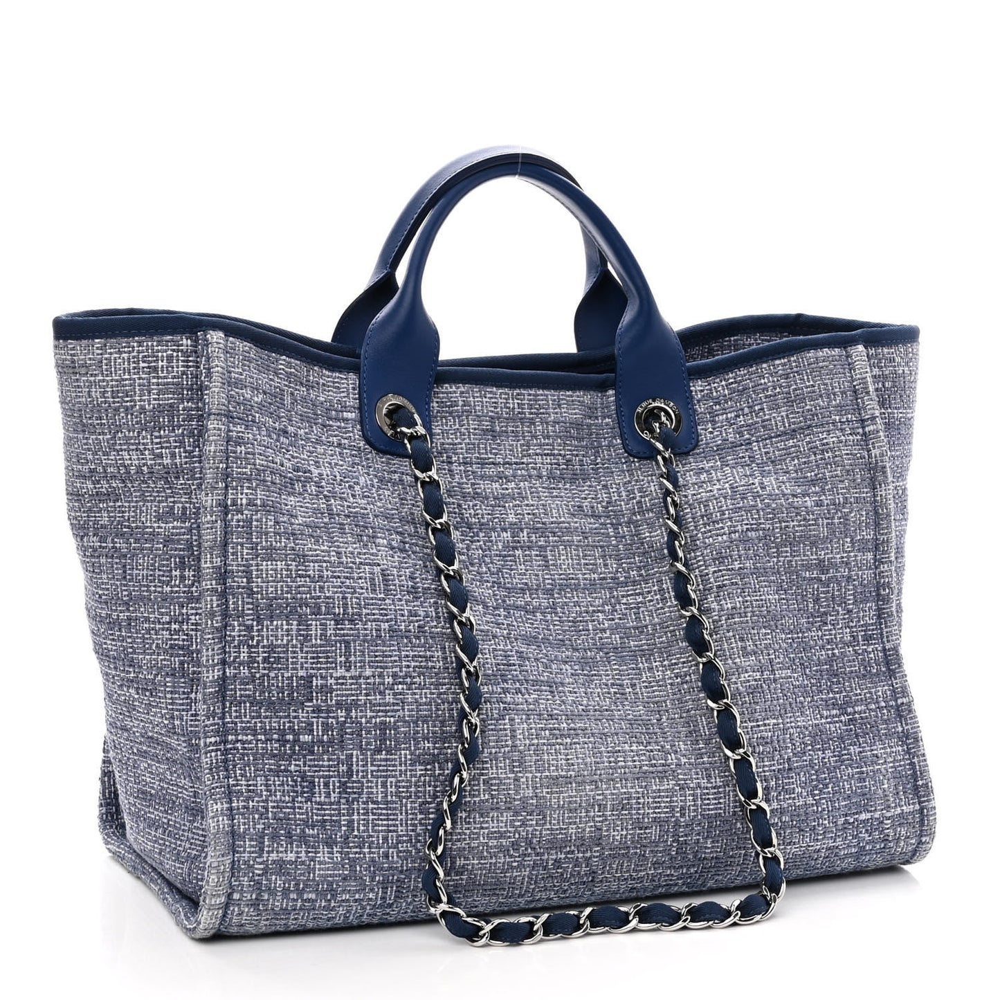 Woven Straw Raffia Medium Deauville Tote Blue