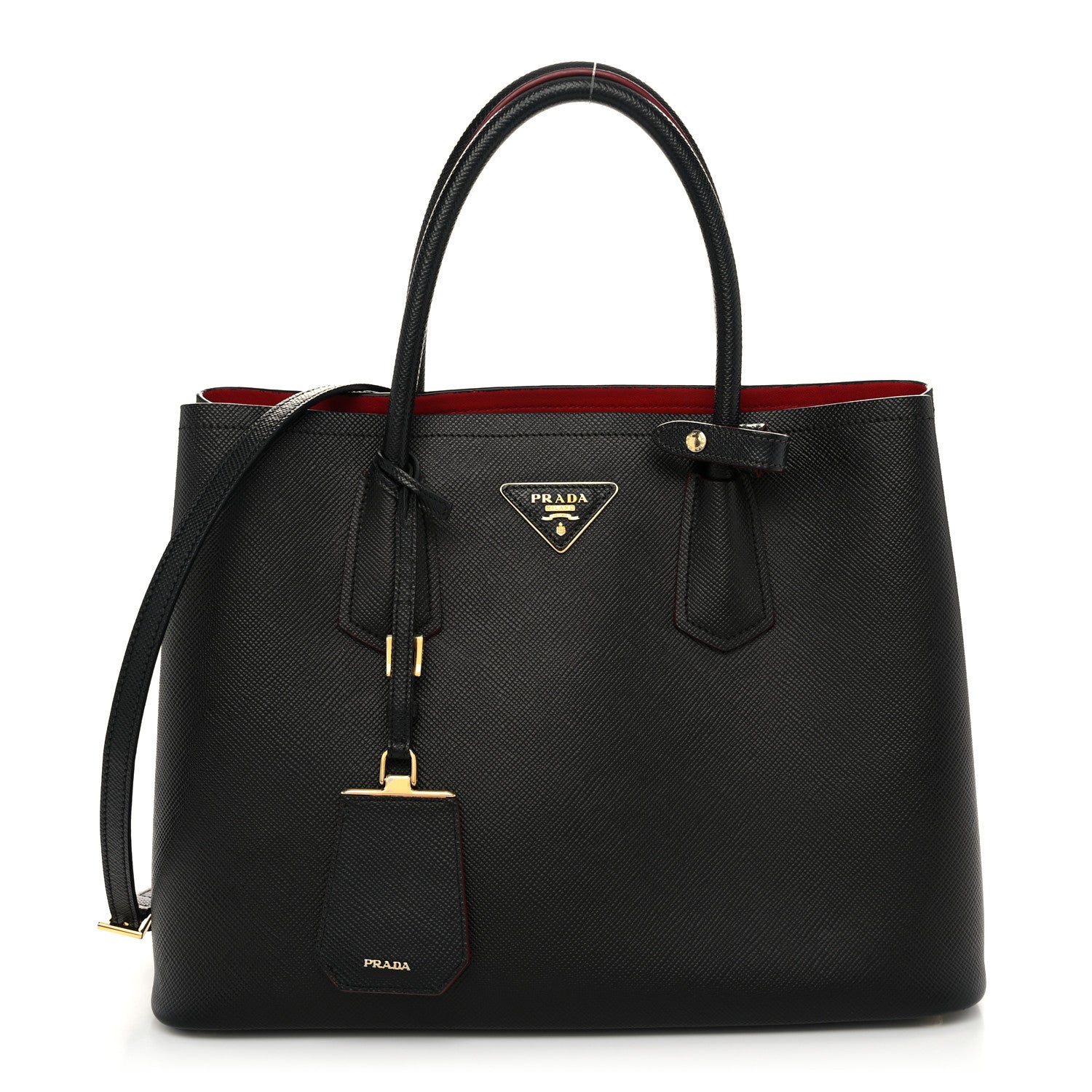 Prada Saffiano Cuir Medium Double Bag Black Fuoco 1 of 10
