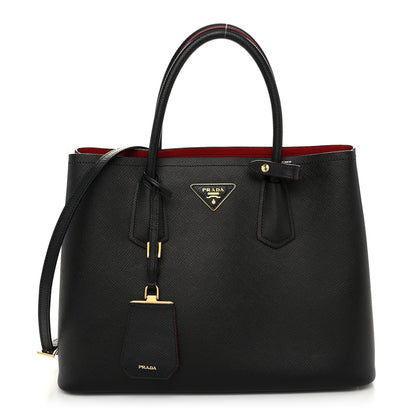Prada Saffiano Cuir Medium Double Bag Black Fuoco 1 of 10