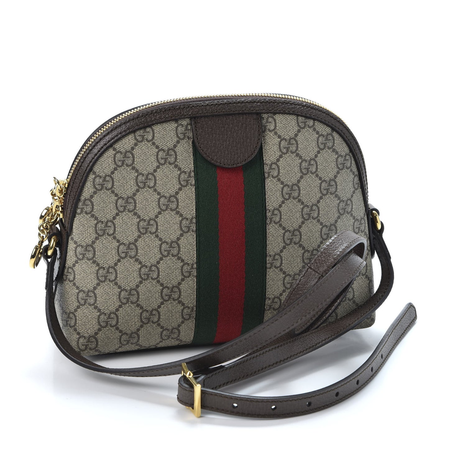 GG Supreme Monogram Textured Dollar Calfskin Web Small Ophidia Dome Shoulder Bag Beige Ebony New Acero