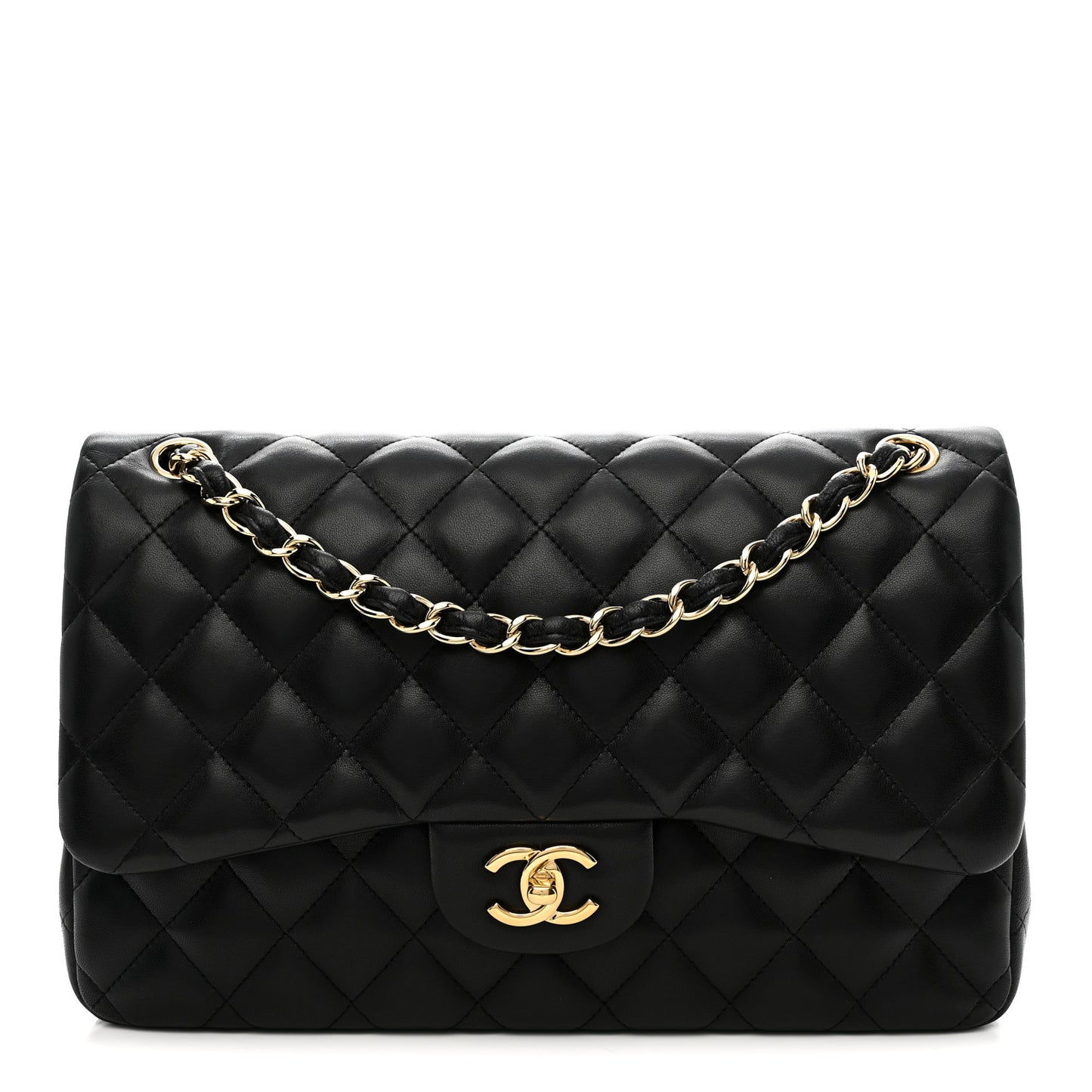 Lambskin Quilted Jumbo Double Flap Black