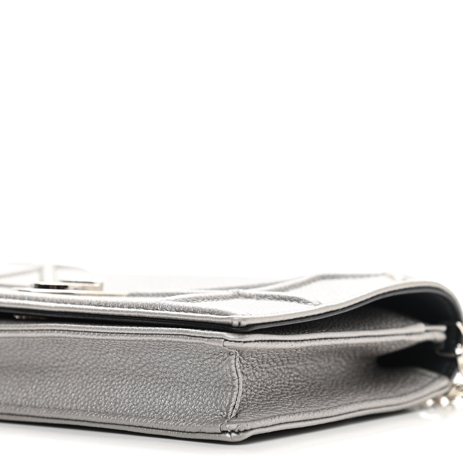 Christian Dior Metallic Grained Calfskin Diorama Wallet on Chain Pouch Silver 10 of 11