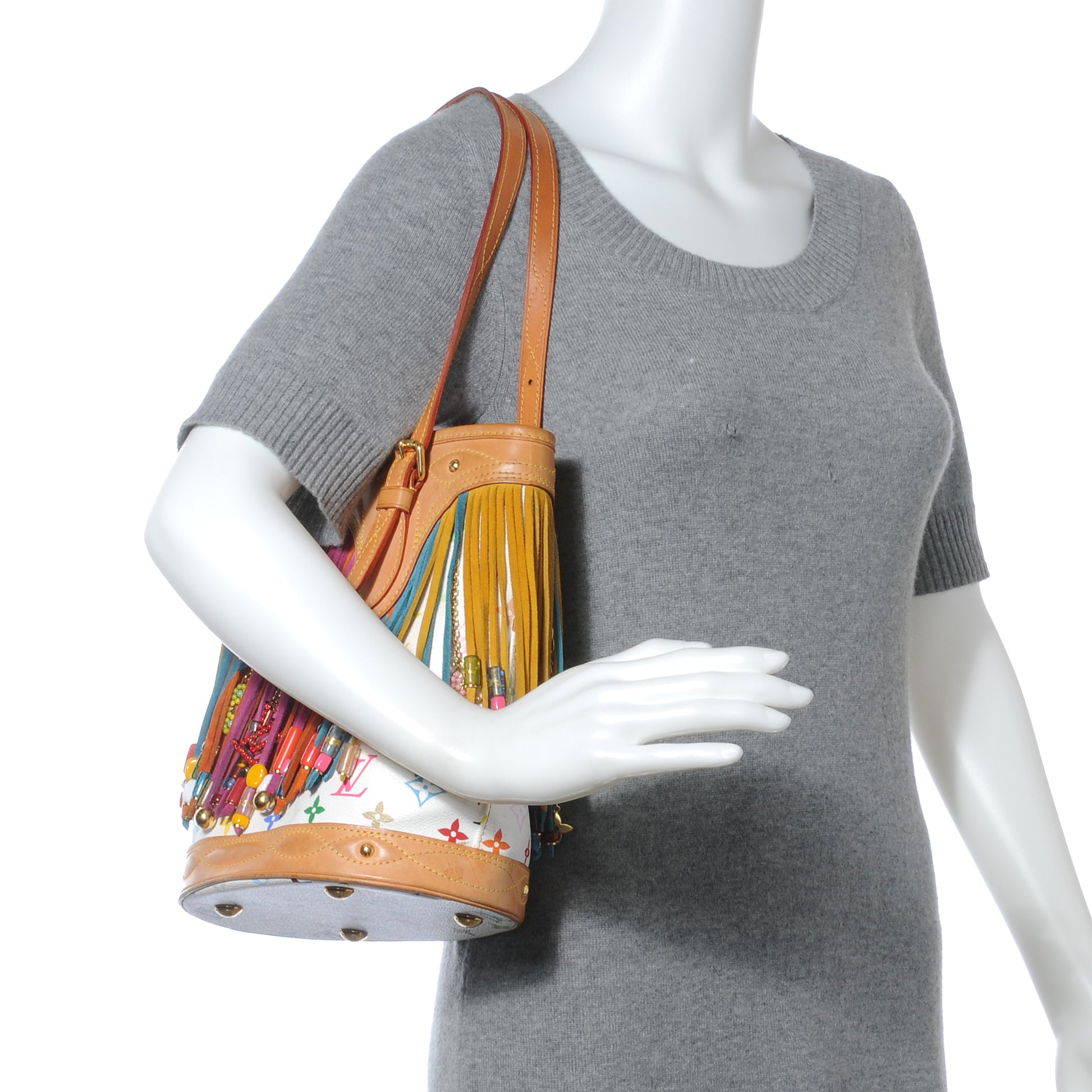 Louis Vuitton Monogram Multicolor Fringe Bucket White 2 of 8