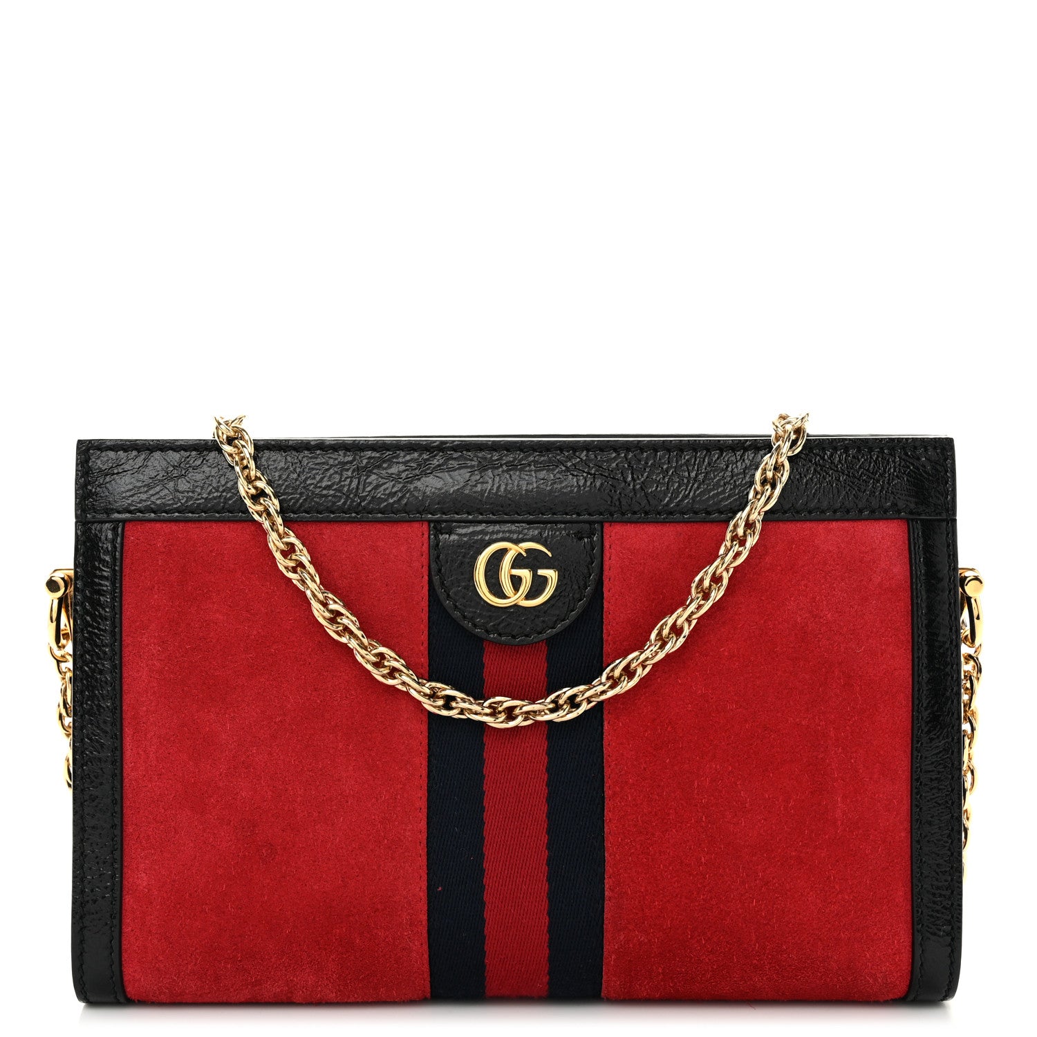 Gucci Suede Patent Web Small Ophidia Chain Shoulder Bag Hibiscus Red Black 1 of 10