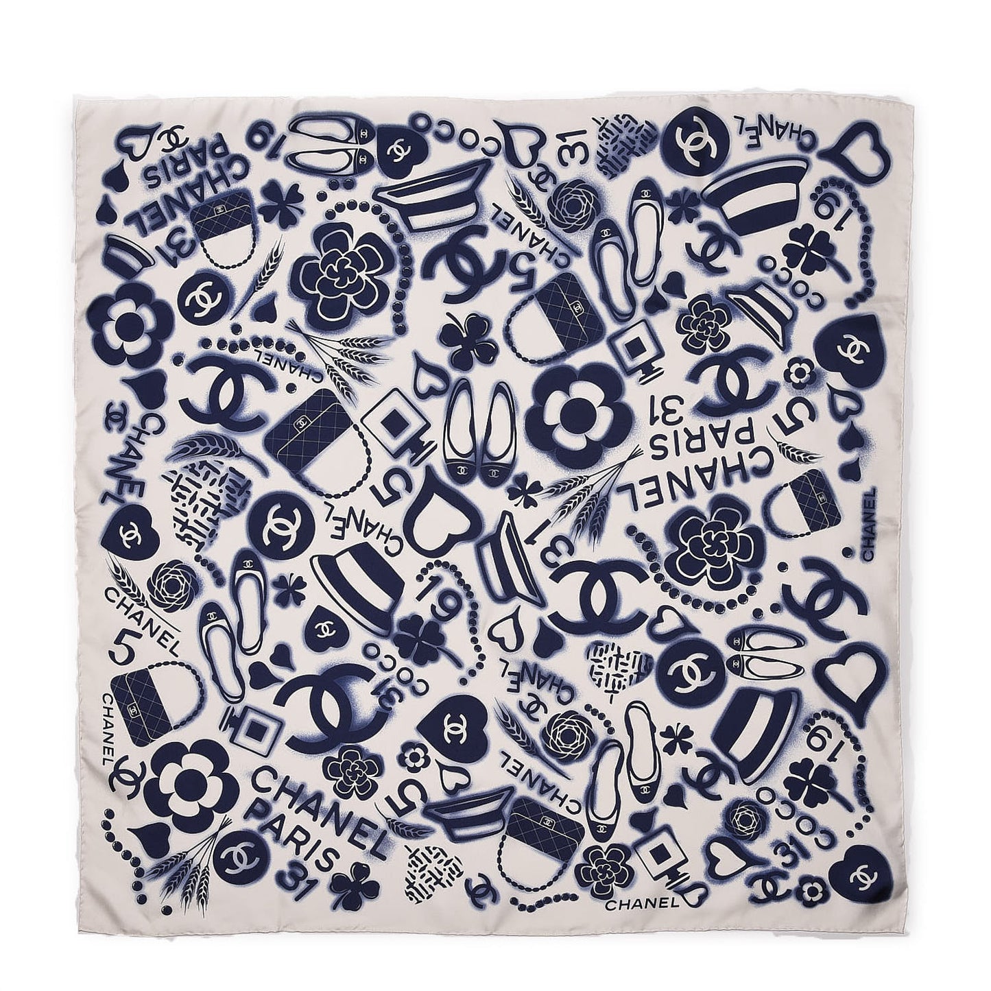 Silk CC Scarf White Blue