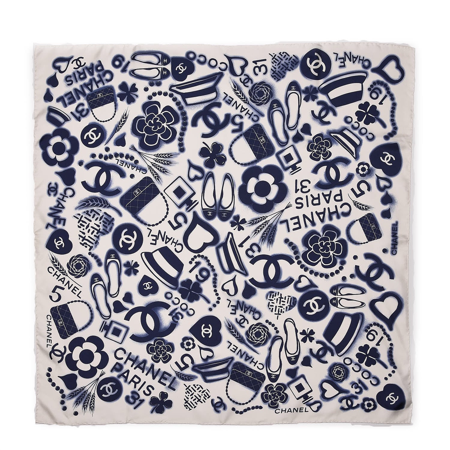 Chanel Silk CC Scarf White Blue 1 of 5