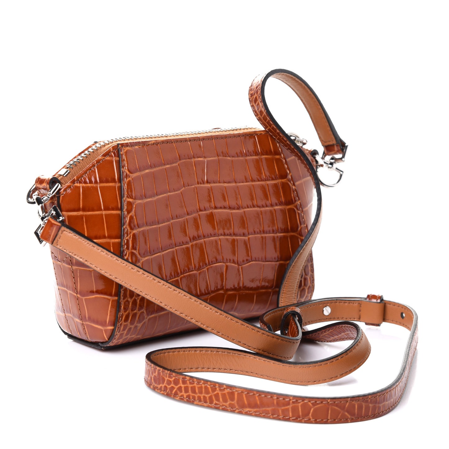 Calfskin Crocodile Embossed Nano Antigona Tan