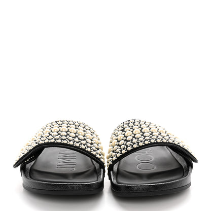 Jimmy Choo Canvas Pearl Embellished Fitz Slide Sandals 40 Black 2 of 12