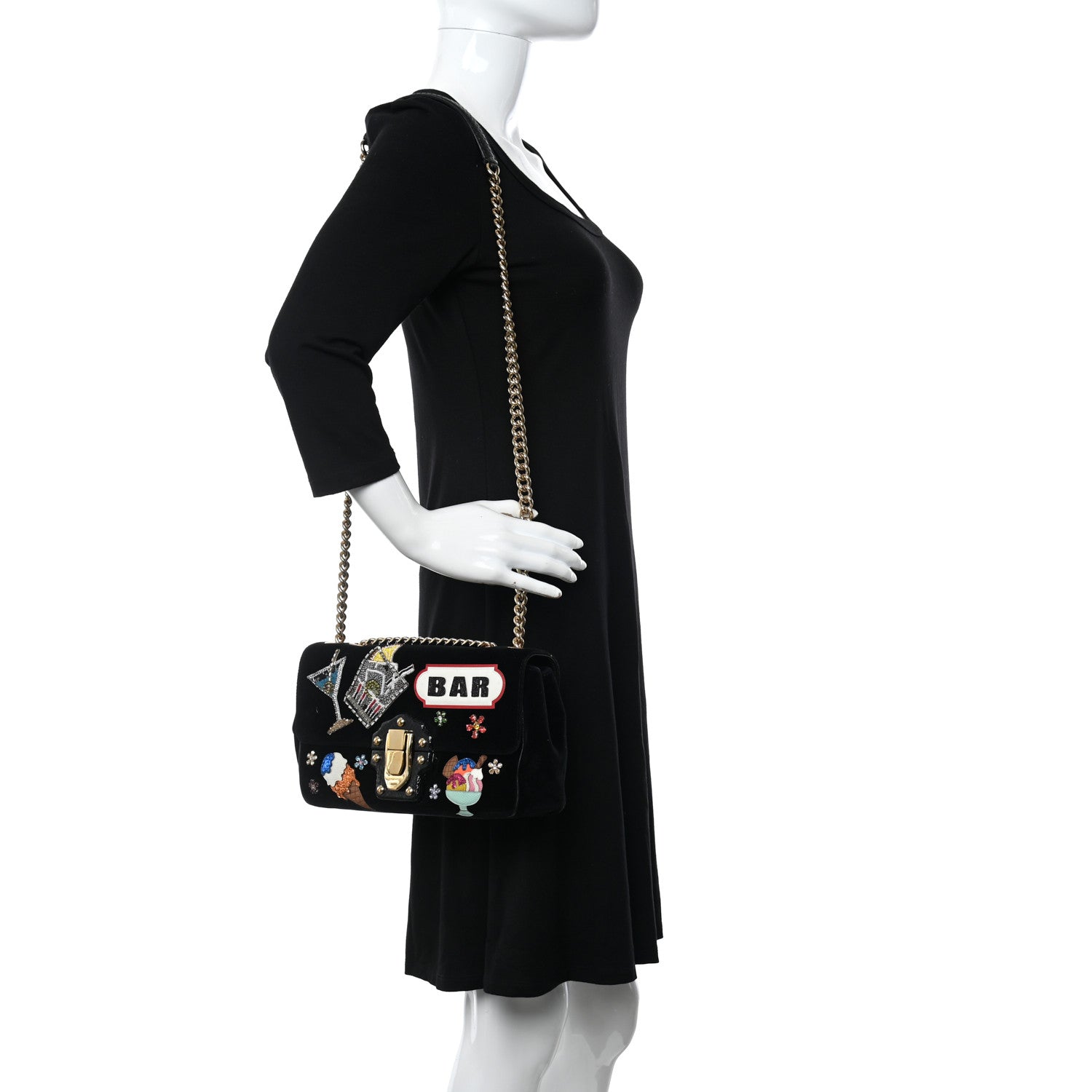 Dolce & Gabbana Velvet Watersnake Embellished Lucia Shoulder Bag 2 of 8