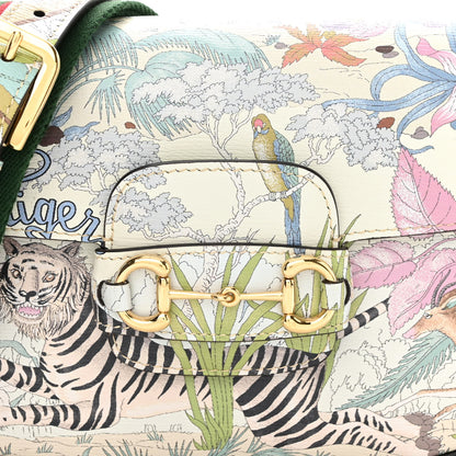Gucci New Shangai Calfskin Tiger Savanah Web Mini Horsebit 1955 Shoulder Bag Chalky White Multicolor 8 of 10