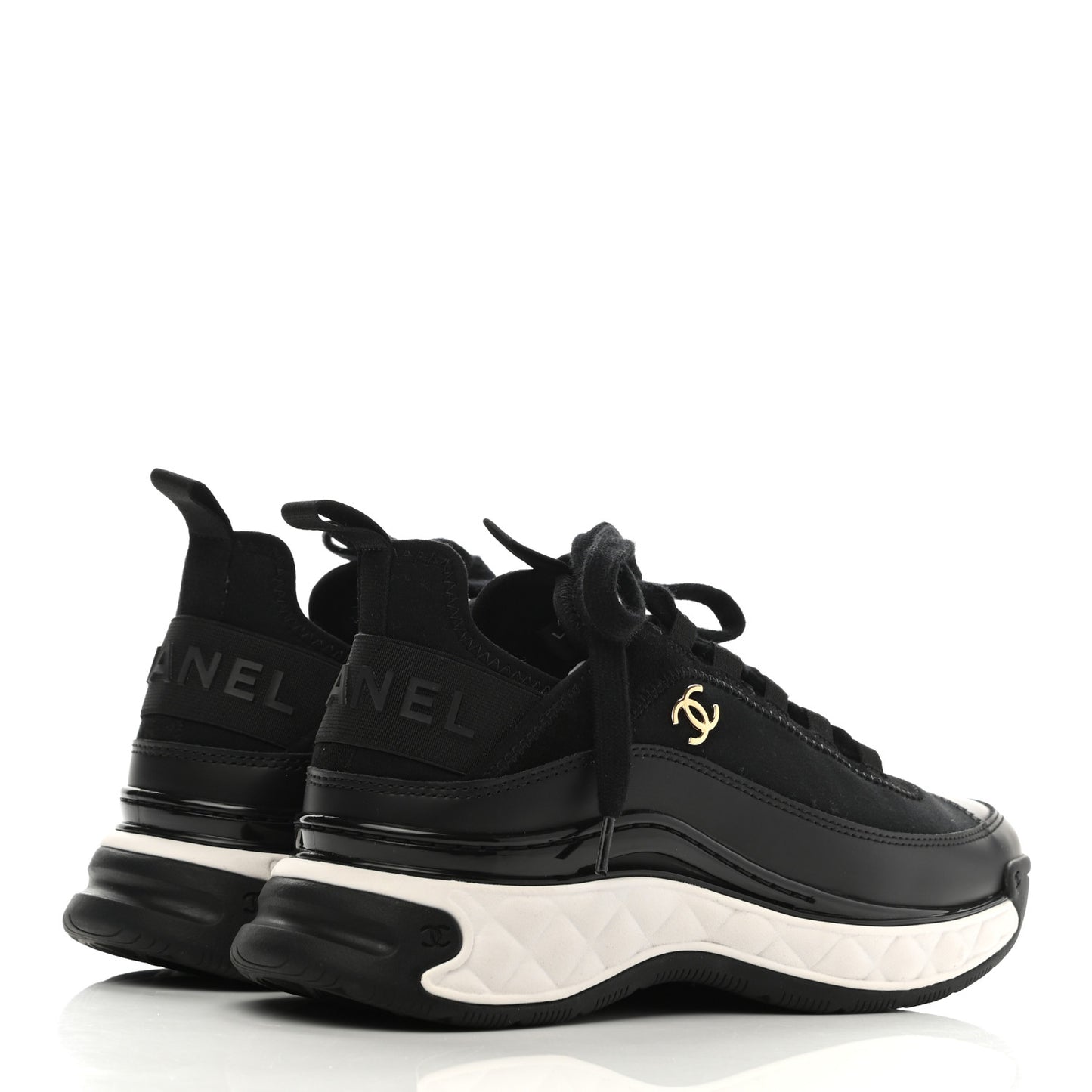 Velvet Calfskin Mixed Fibers CC Sneakers 36.5 Black