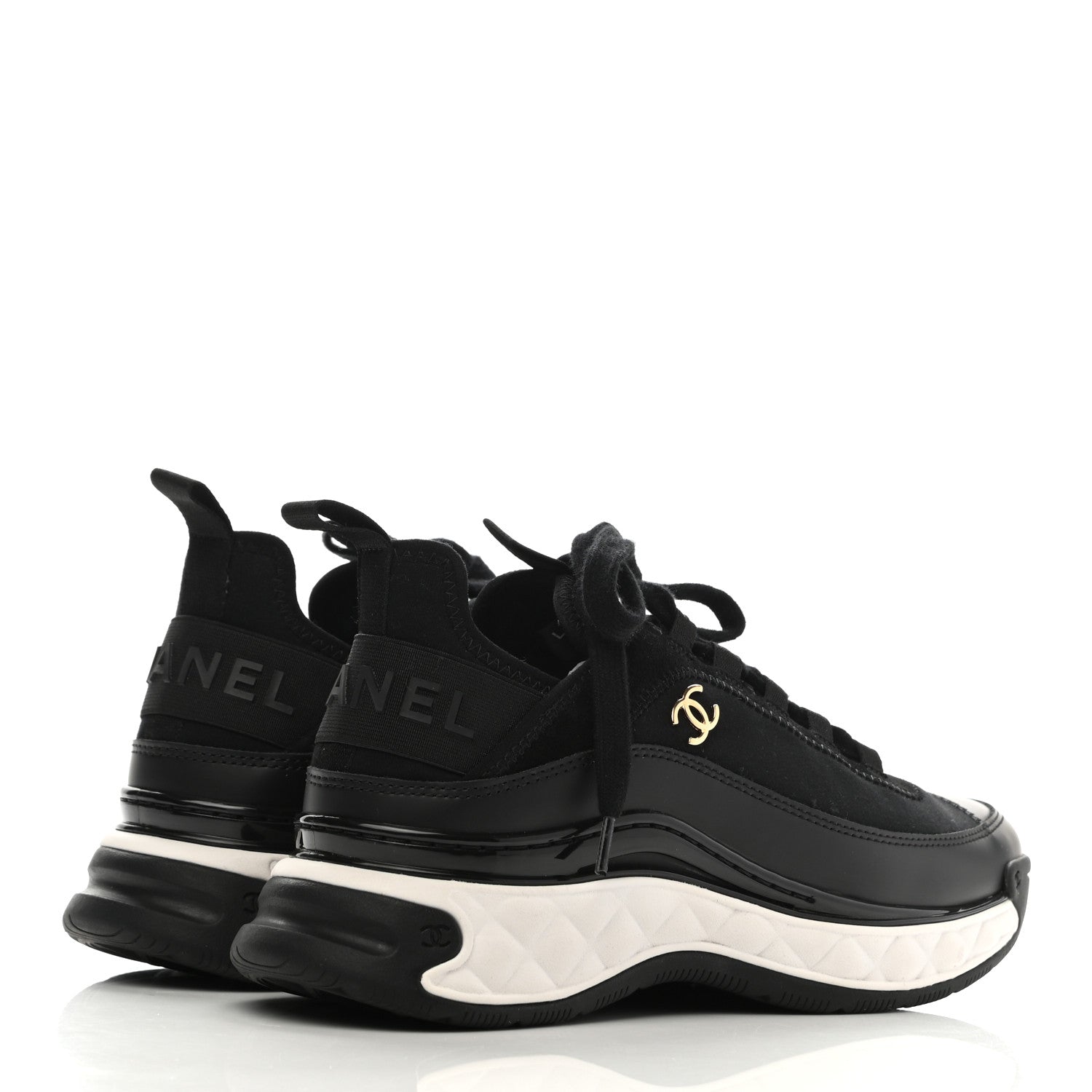 Chanel Velvet Calfskin Mixed Fibers CC Sneakers 36.5 Black 4 of 7