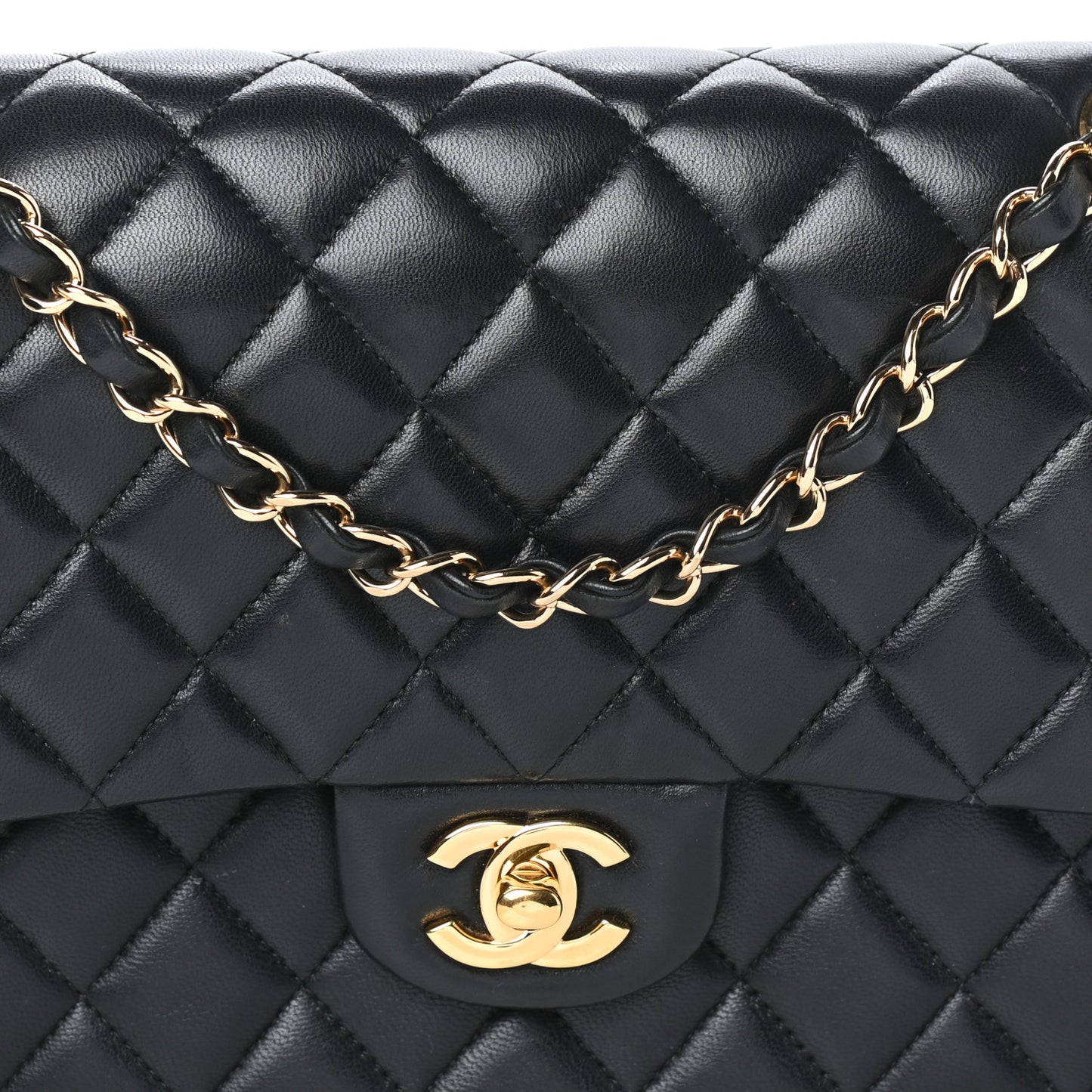 Lambskin Quilted Medium Double Flap Black