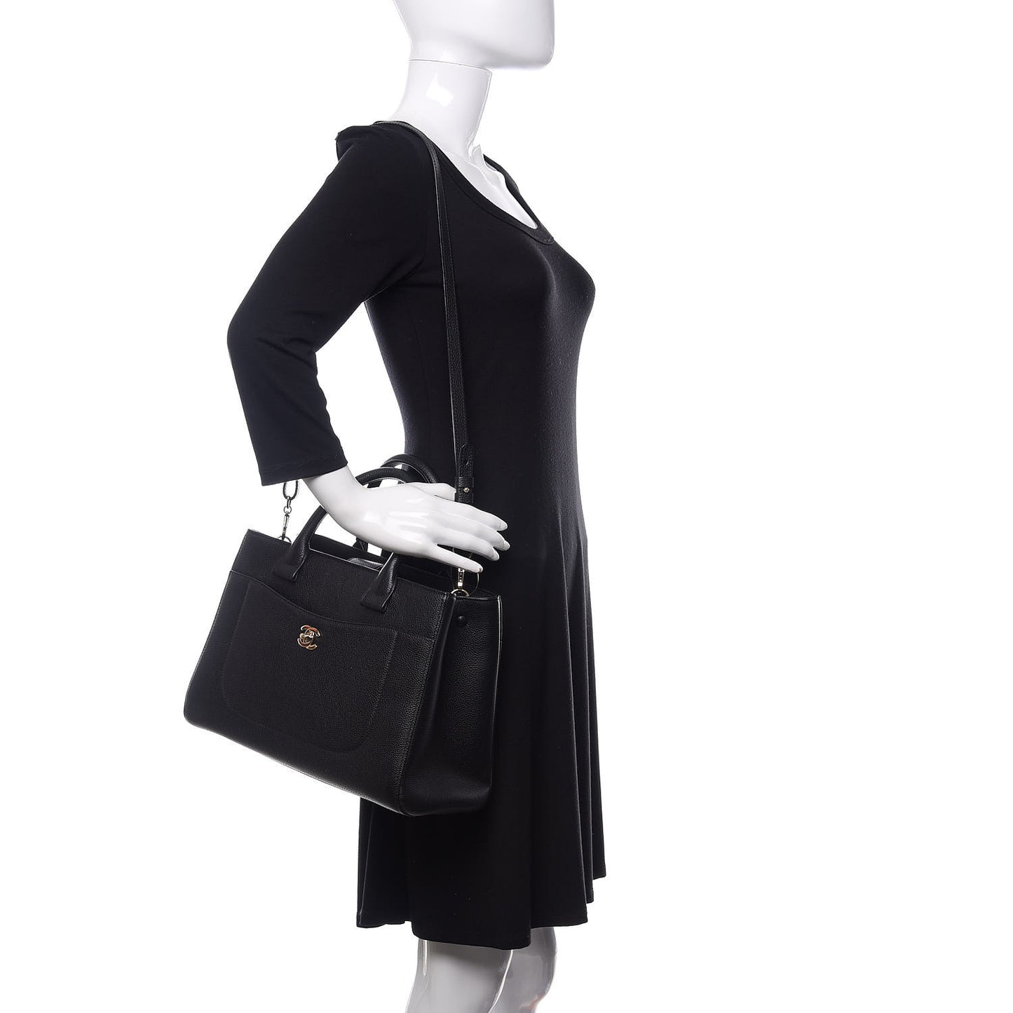 Grained Calfskin Small Neo Executive Shopper Tote Black