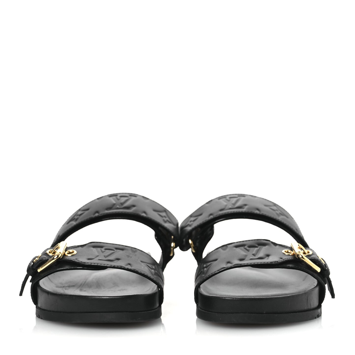 Lambskin Embossed Monogram Bom Dia Flat Mule Sandals 38 Black
