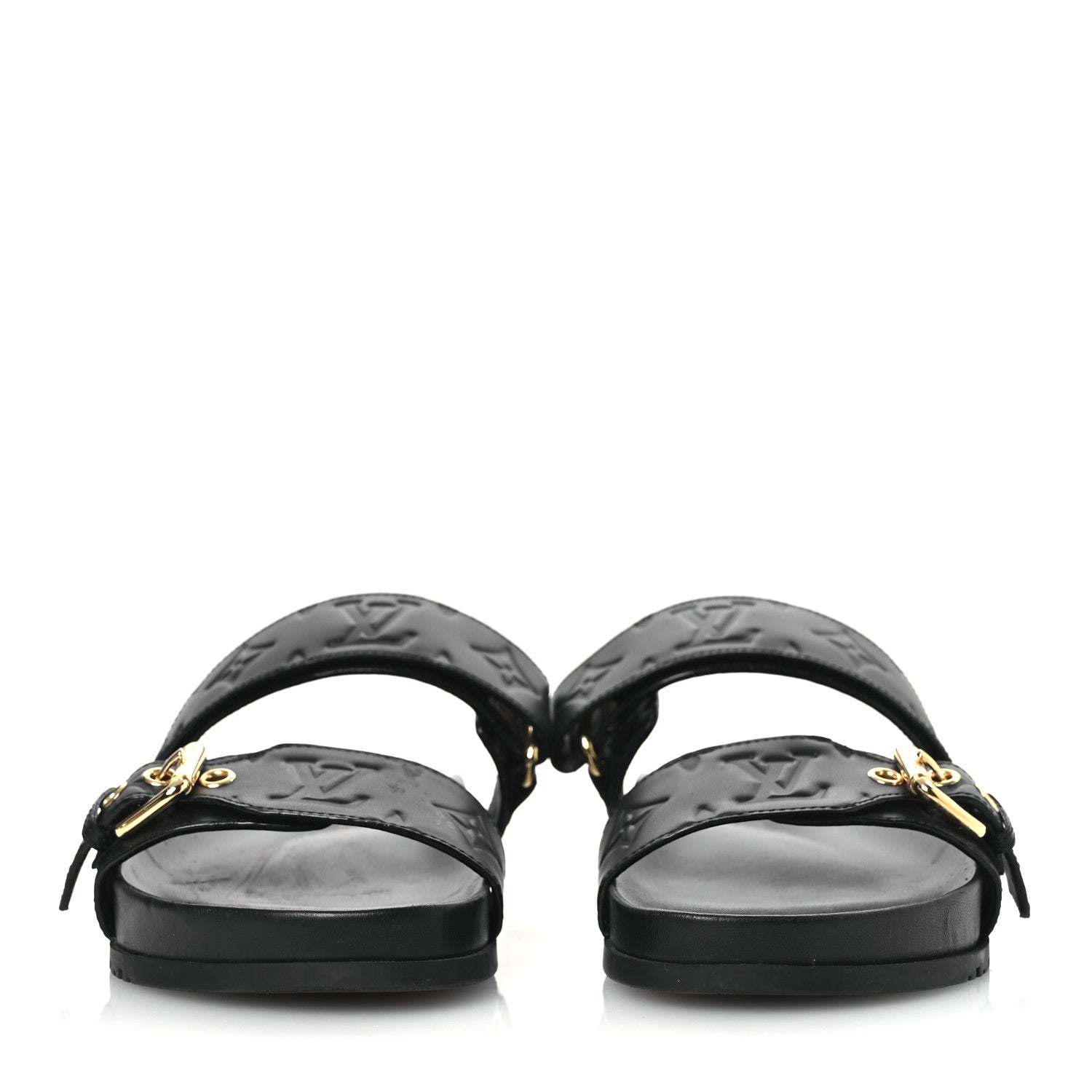Louis Vuitton Lambskin Embossed Monogram Bom Dia Flat Mule Sandals 38 Black 3 of 13