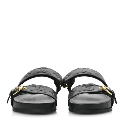 Louis Vuitton Lambskin Embossed Monogram Bom Dia Flat Mule Sandals 38 Black 3 of 13