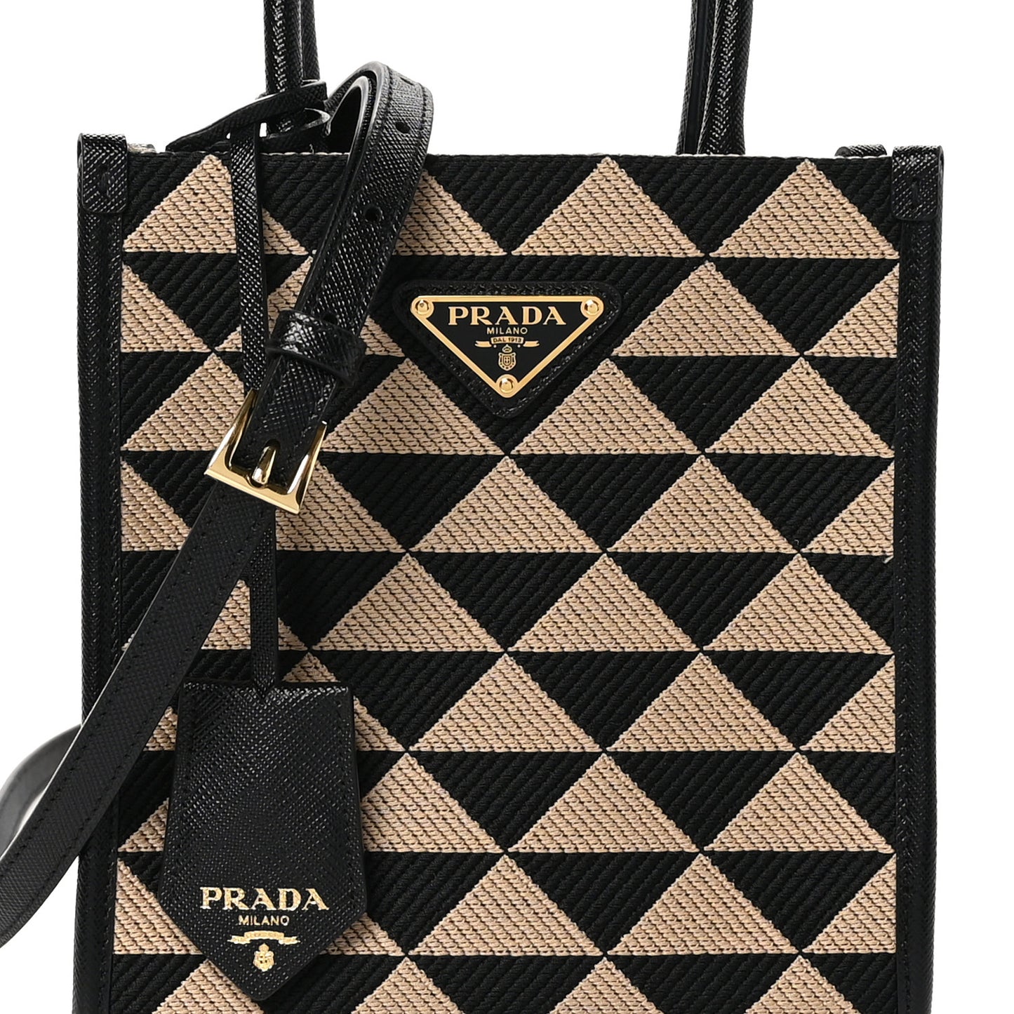 Jacquard Saffiano Triangolo Symbole Embroidered Mini Tote Black Corda