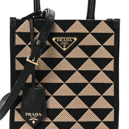 Prada Jacquard Saffiano Triangolo Symbole Embroidered Mini Tote Black Corda 7 of 9