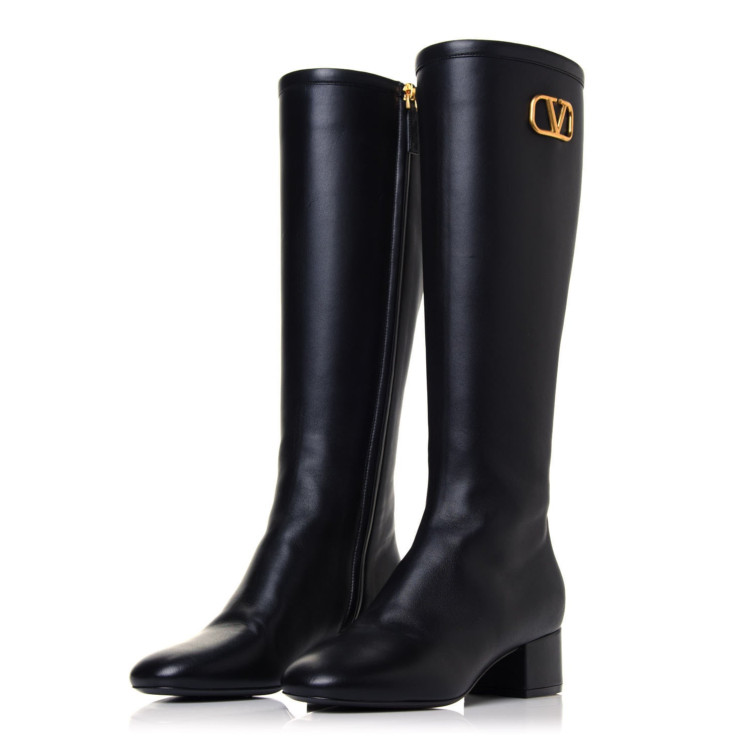 Valentino Garavani Calfskin Vlogo Knee High 45mm Boots 35 Black 3 of 8